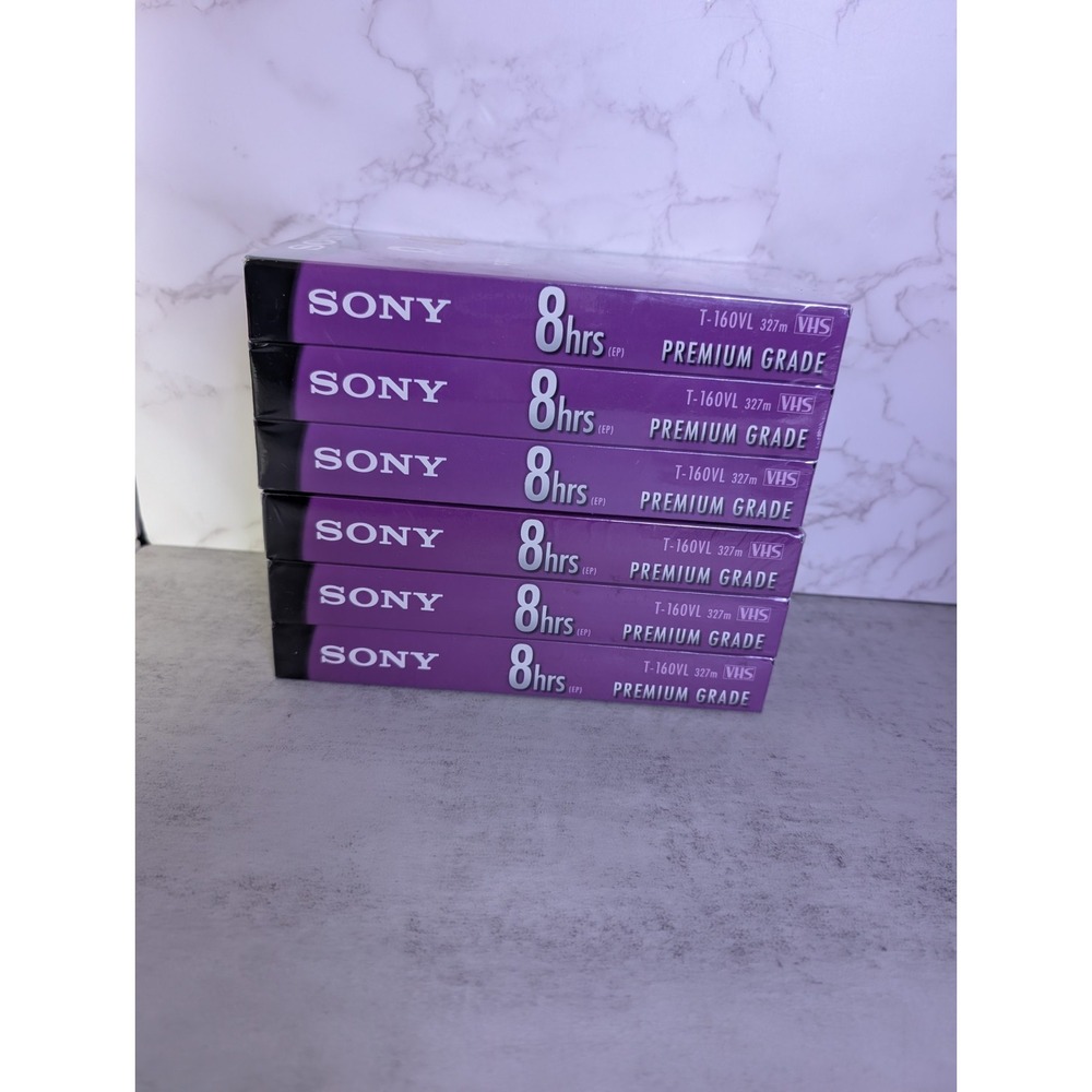 (6) Sony T-160VL Premium Grade 8 hrs Blank VHS Video Tapes T-160 Pack New Sealed